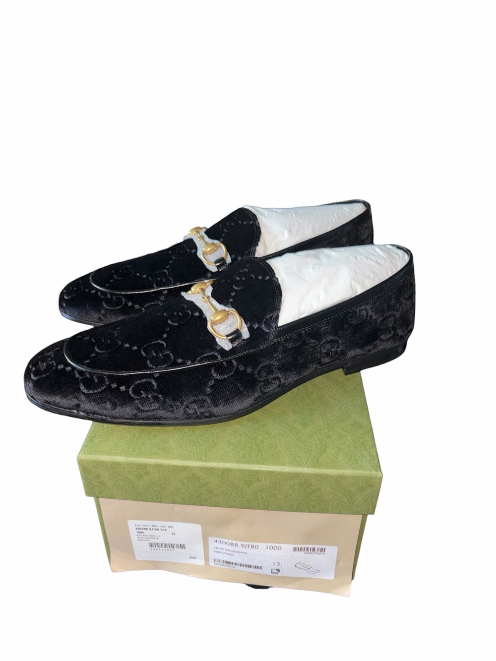 Gucci Black Velvet Horsebit Loafers size 13